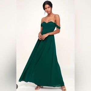 Lulus Forest Green off the shoulder dress